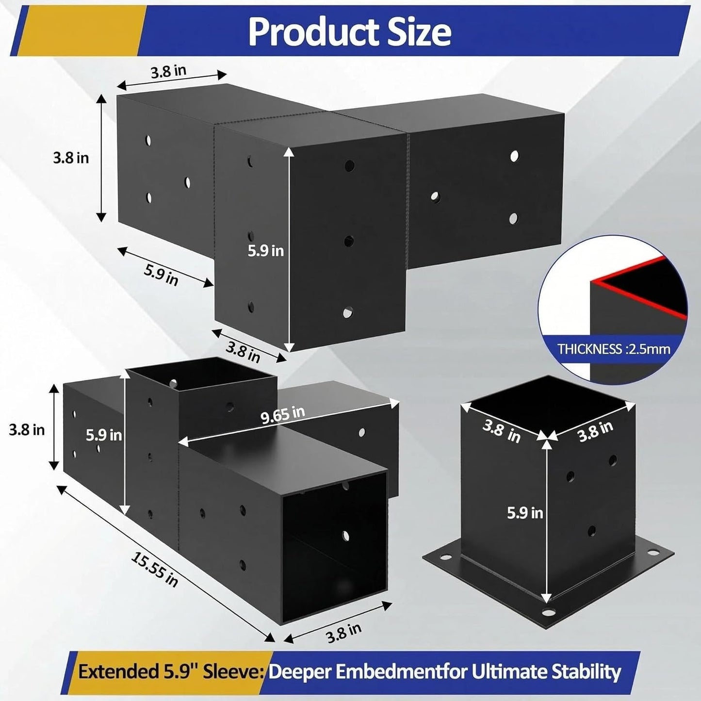 Heavy Alloy Steel Pergola Kit with 3-Way Brackets for 4"x 4" (Actual 3.6" X 3.6") Lumber，DIY Pergola Brackets Suitable for Pergolas，Gardens，and Metal Gazebo Kits - Includes Screws